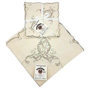 Vintage‎ Benj. M. Jabara & Sons Portuguese Hand Embroidery Linen Table Set Cream